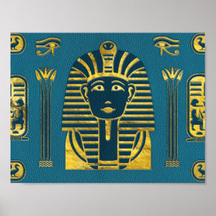 Póster Cabeça Dourado da esfinge com hieroglyphs egípci