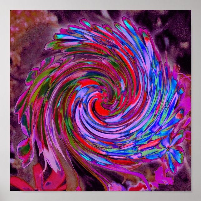 Poster Cabeça legal, vermelha, azul e Abstrato cor-de-ros (Frente)