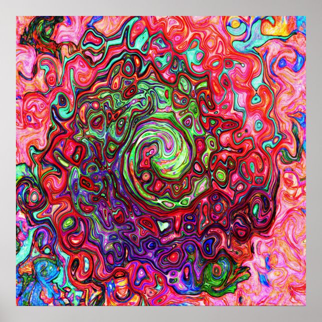 Poster Cabeça Vermelha De Água Abstrato Retro Líquido (Frente)