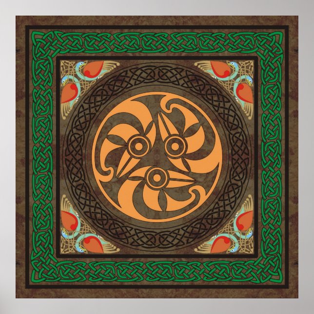 Póster Cabeças de aves celtas (Frente)