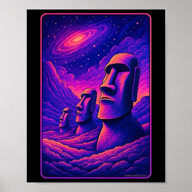Poster Cabeças de Moai da Ilha de Páscoa - Galáxia Aliení (Frente)