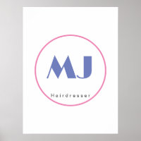Cabeleireiro Branco Azul Na moda Monograma Moderno