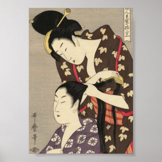 Poster Cabeleireiro Feminino Utamaro Yuyudo Arte Ukiyo-e