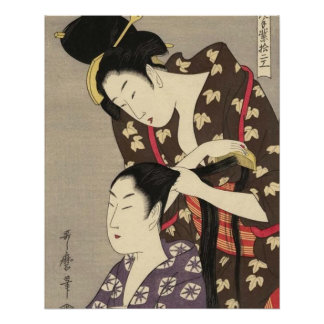 Póster Cabeleireiro Feminino Utamaro Yuyudo Arte Ukiyo-e