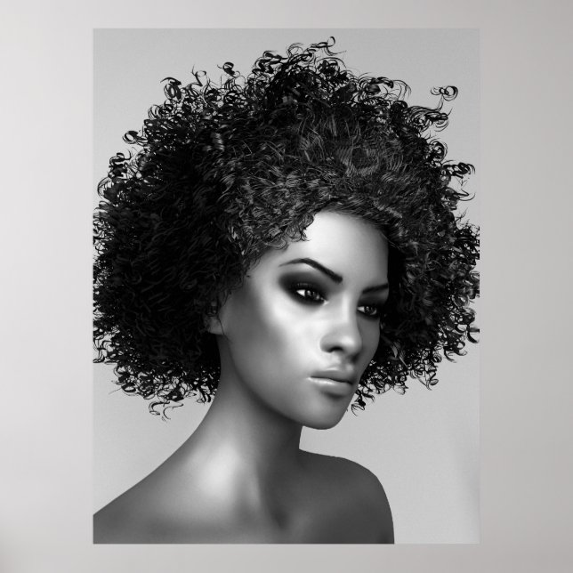 Póster Cabelo Afro Ilustração 3D (Frente)