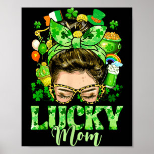 Poster Cabelo coque desarrumado sorte mamãe trevos dia de