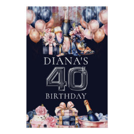 Póster Cabelo de champanhe personalizado do aniversário d