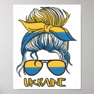 Poster Cabelo Desgrenhado Em Coque Menina Bandeira Ucrani