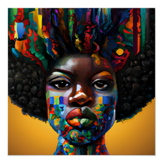 Póster Cabelo do arco-íris preto Melanina afro-rainha (Frente)