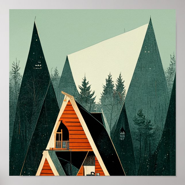 Poster Cabina A-Frame na Floresta (Frente)