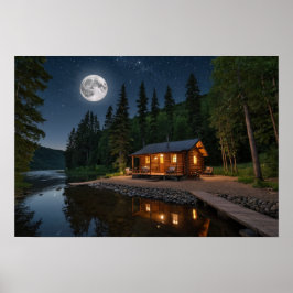 Poster Cabina no bosque à noite