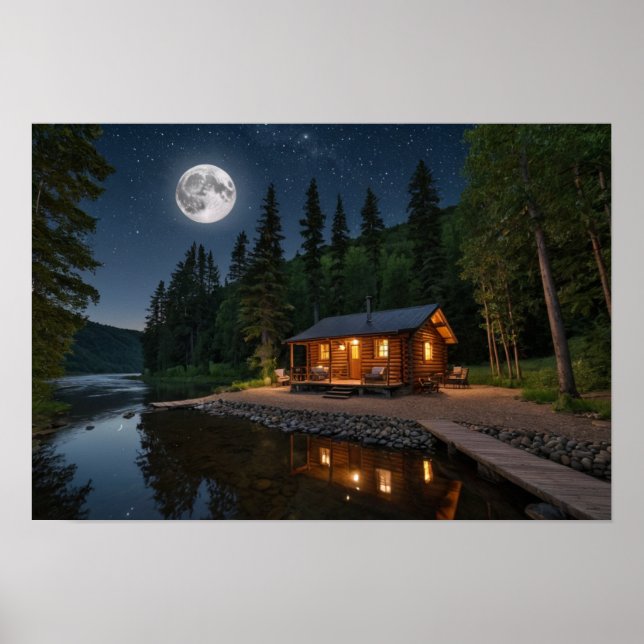 Poster Cabina no bosque à noite (Frente)