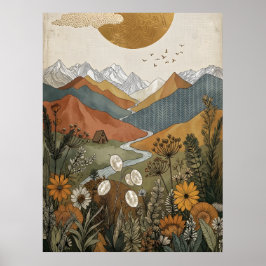 Poster Cabine Boho Celestial Montanha em Formato de A à B