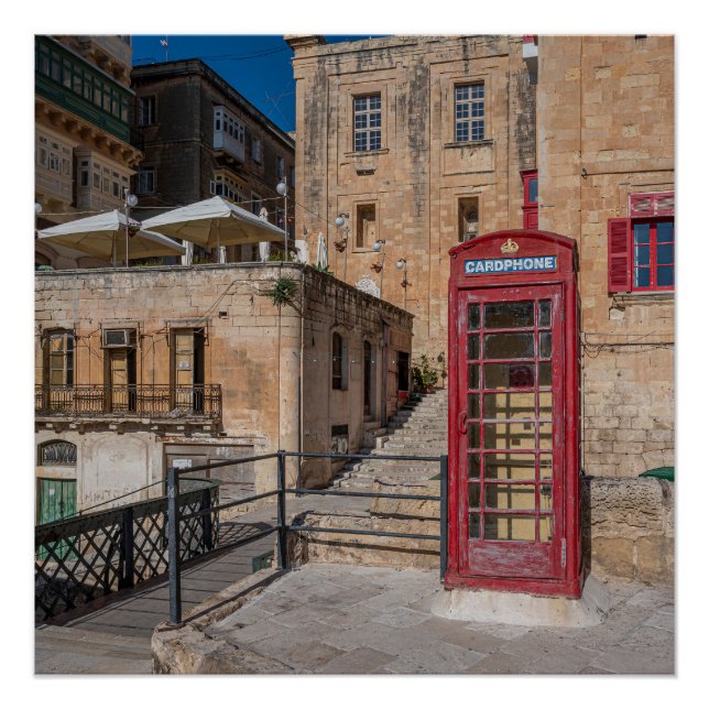 Póster Cabine telefônica vermelha em La Valetta Malta (Frente)