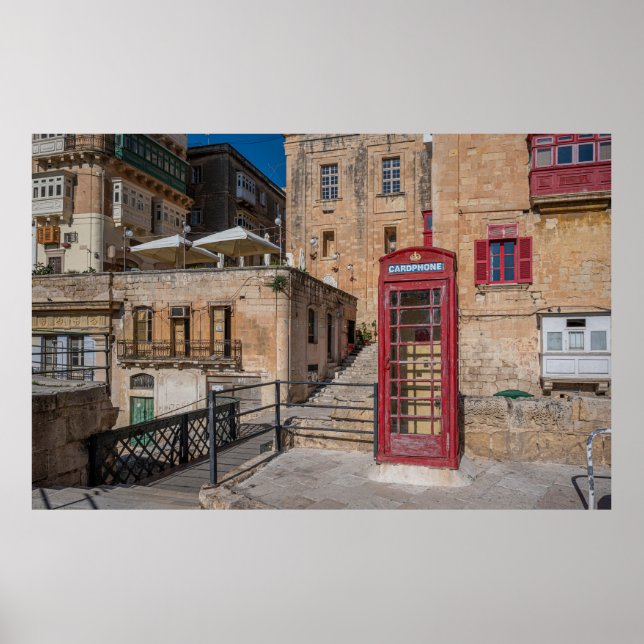 Poster Cabine telefônica vermelha em La Valetta Malta (Frente)