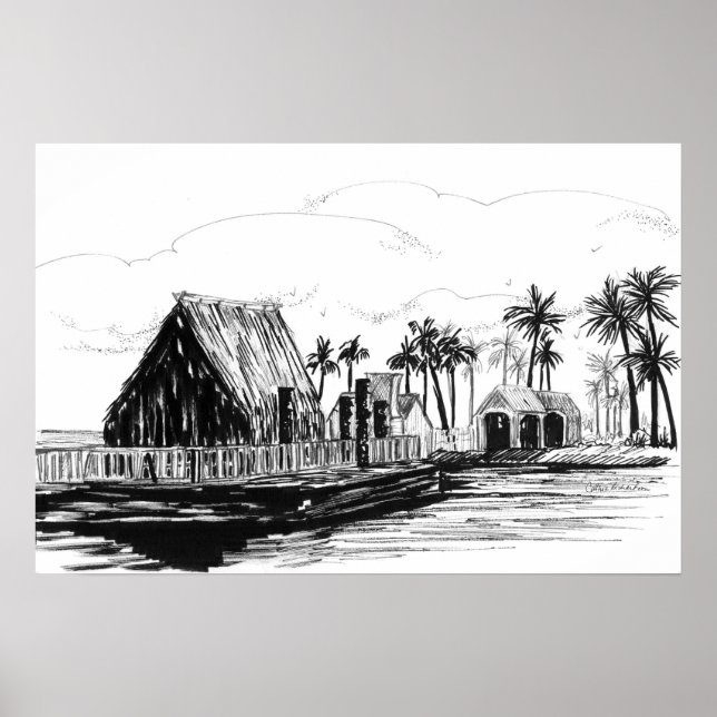 Poster Cabines de Ilha Tropical Palmeiras Totens (Frente)