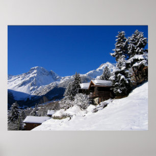 Poster Cabines de madeira cobertas de neve na Suíça