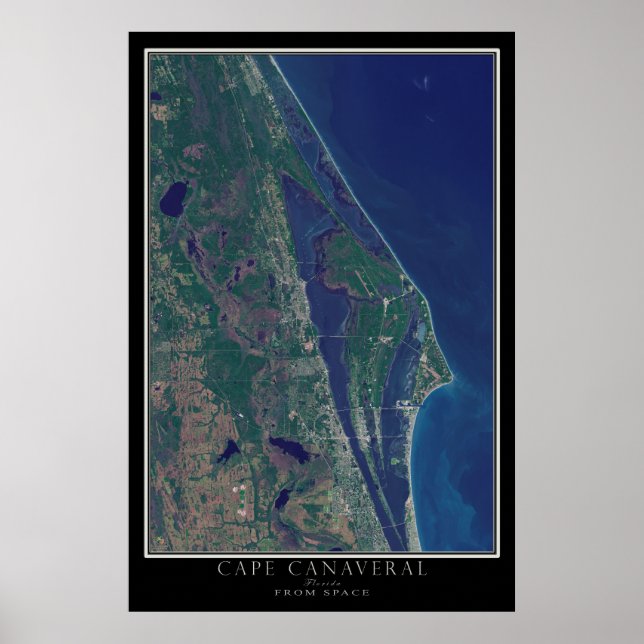 Poster Cabo Canaveral Flórida Do Mapa Do Satélite Espacia (Frente)
