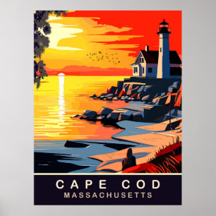 Poster Cabo Cod, MA, Pôr do Sol na Costa, Viagem