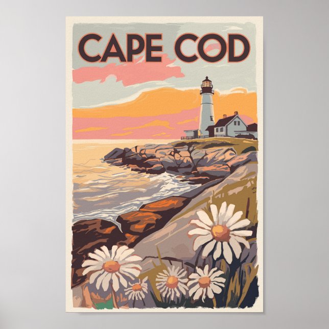 Poster Cabo Cod Massachusetts Painterly Viagem Art Retro (Frente)