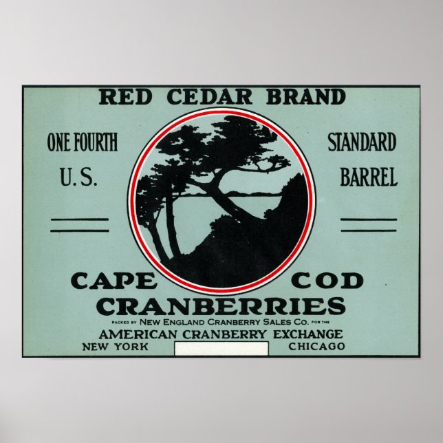 Poster Cabo Cod Red Cedar Marca Cranberry Rótulo (Frente)