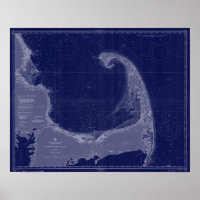 Cabo Cod Vintage Mapa Náutico Gráfico Arte Azul