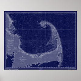 Poster Cabo Cod Vintage Mapa Náutico Gráfico Arte Azul