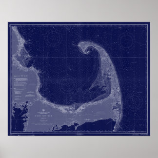 Poster Cabo Cod Vintage Mapa Náutico Gráfico Arte Azul