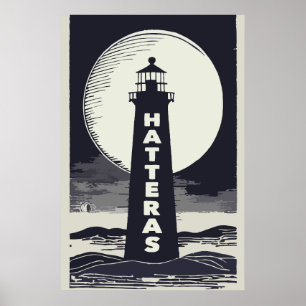 Poster Cabo Hatteras North Carolina Lighthouse Moon