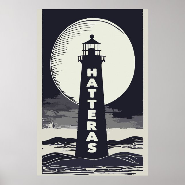Poster Cabo Hatteras North Carolina Lighthouse Moon (Frente)