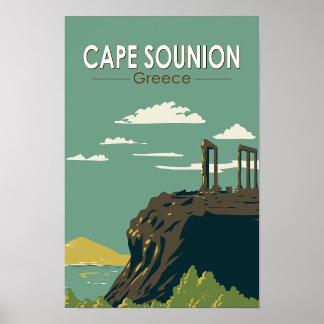 Poster Cabo Sounion Grécia Viagem Arte Vintage (Frente)