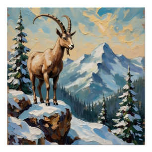 Póster Cabra Montês Vintage na Serra de Natal Congelada