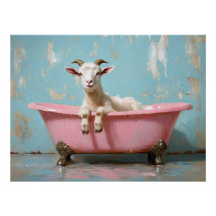 Póster Cabra numa Banheira Rosa