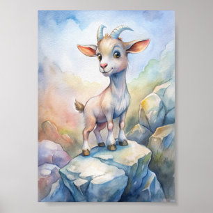 Poster Cabrito Caprichoso Aquarela, Ilustração Fofa da Na