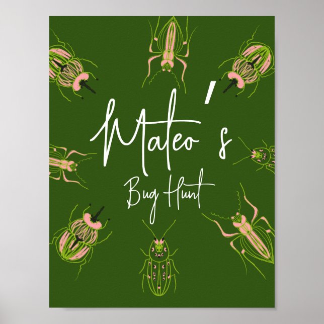 Poster Caça a insetos Festa de aniversário desenhada à mã (Frente)