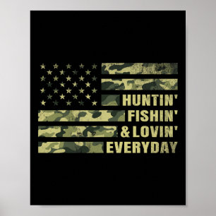 Poster Caça À Pesca Ama Todos Os Dias Camo American Fla