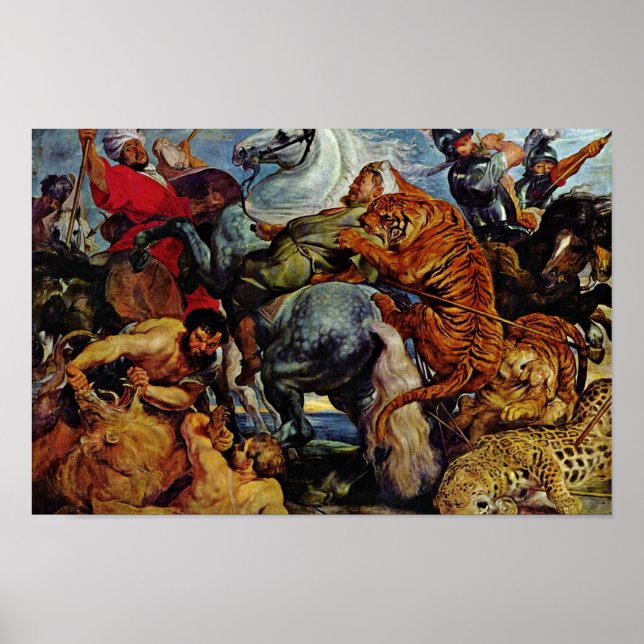 Póster Caça A Tiger E Lion Por Rubens Peter Paul (Frente)