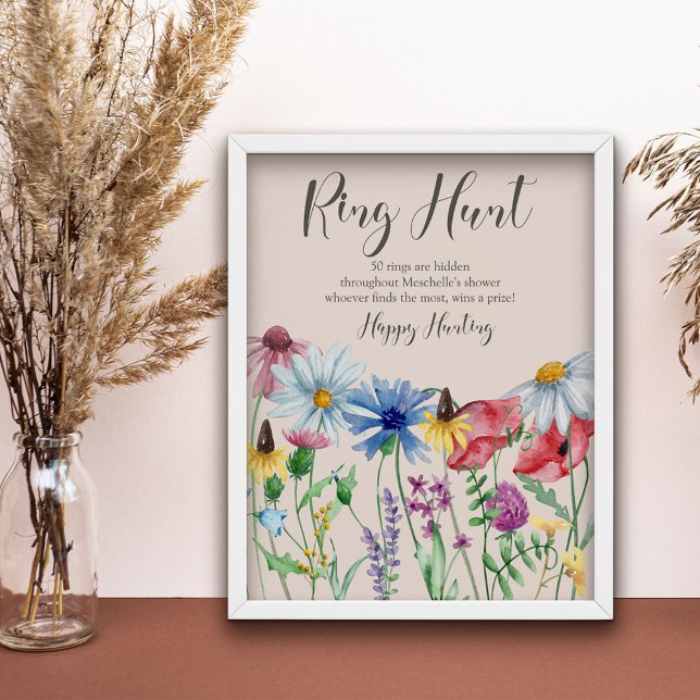Poster Caça ao Anel Charme de Flor Silvestre Jogo de Chá  (Bridal Shower Ring Hunt Game from my Wildflower Charm collection)