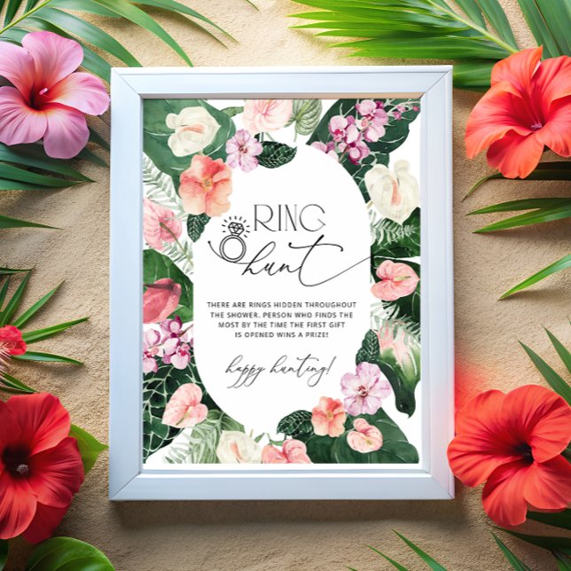 Poster Caça ao Anel com Moldura Floral Tropical Jogo de C (Criador carregado)