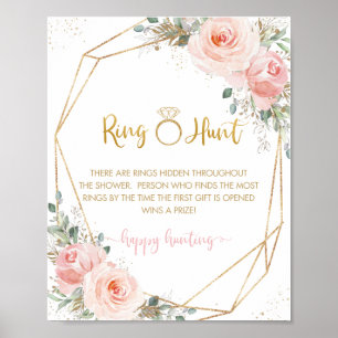 Poster Caça ao Anel de Chuveiro de Noiva Floral Rosa Blus