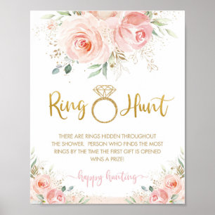 Poster Caça ao Anel de Chuveiro de Noiva Floral Rosa Cora
