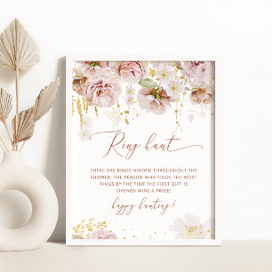 Poster Caça ao anel floral boho pôster de jogo para chá d