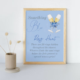 Poster Caça ao Anel no Chá de Noiva Floral Azul