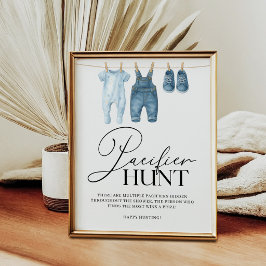 Poster Caça ao Bico de Borracha Azul Jeans Baby Shower