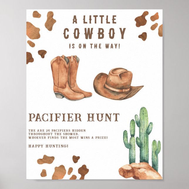 Poster Caça ao chupeta Cowboy Jogo de chá de bebê (Frente)