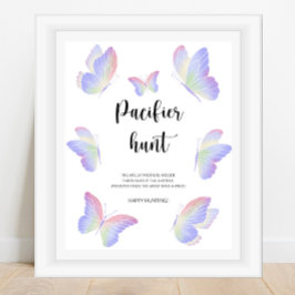 Poster Caça ao chupeta de borboleta jogo de baby shower