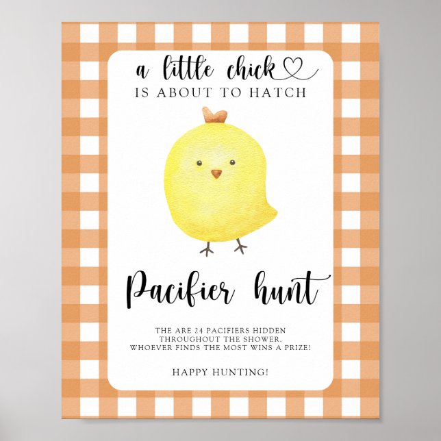 Poster Caça ao chupeta de frango para chá de bebê (Frente)