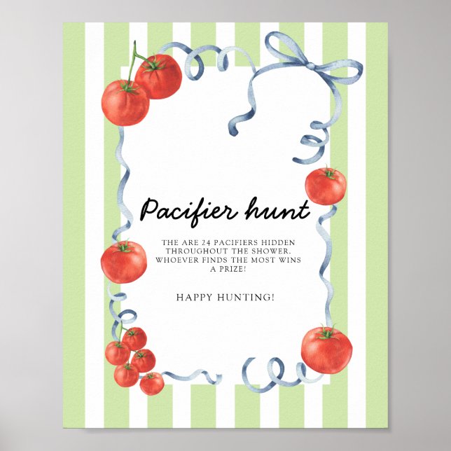 Poster Caça ao chupeta do chá de bebê do Tomate (Frente)