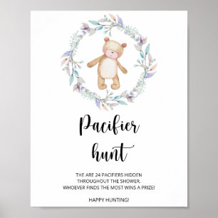 Poster caça ao chupeta do ursinho baby shower jogo 