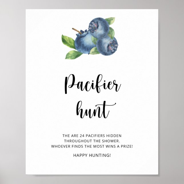 Poster Caça ao chupeta - jogo para chá de bebê Blueberry (Frente)